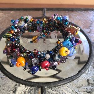 Blue and Yellow Artisan Beaded Bracelet